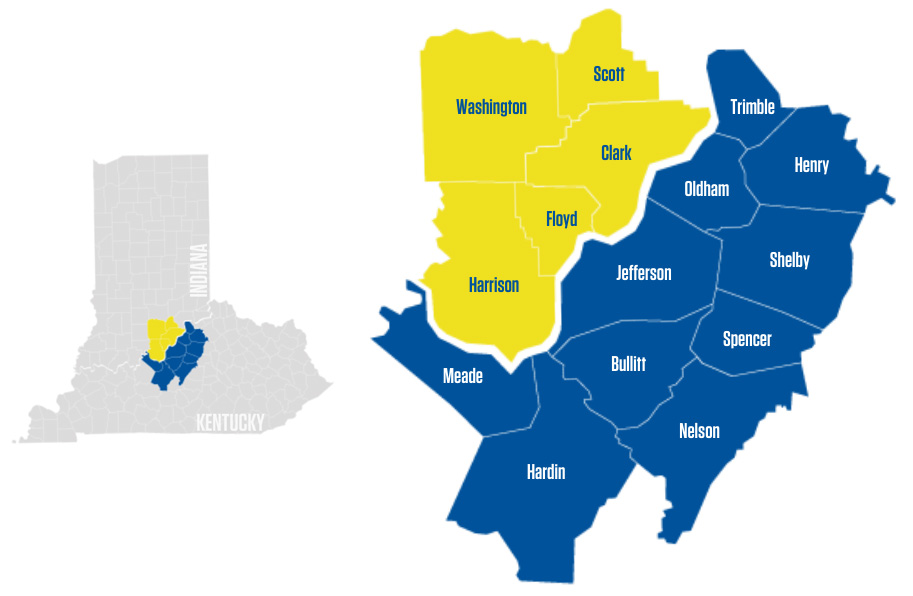 map of the Greater Louisville Regional Partnership